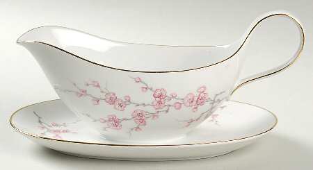Almond Blossom (Rim) Gravy Boat with Attached Underplate