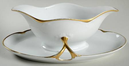 Alice (Gold Trim) Gravy Boat with Attached Underplate