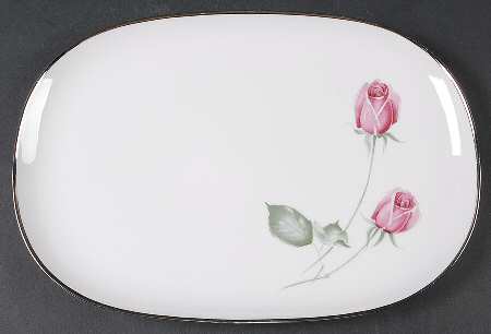 American Beauty (Platinum Trim, Sissi) 11" Oval Serving Platter by Hutschenreuther