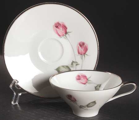 American Beauty (Platinum Trim, Sissi) Flat Cup & Saucer Set