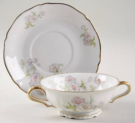 The Anemone (White, SCALLOPED) Footed Cream Soup Bowl & Saucer Set