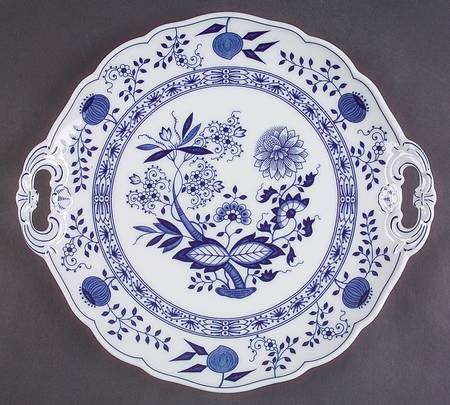 Blue Onion Handled Cake Plate