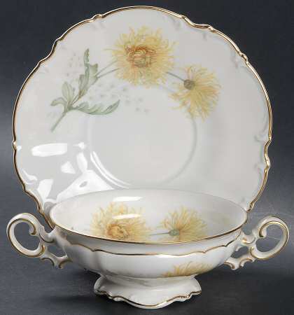 The Chrysanthemum Footed Cream Soup Bowl & Saucer Set