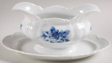 Cobalt Rose (Sylvia) Gravy Boat with Attached Underplate