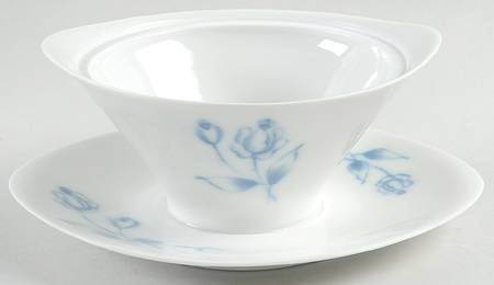 Cobalt Rose (Smooth) Gravy Boat with Attached Underplate