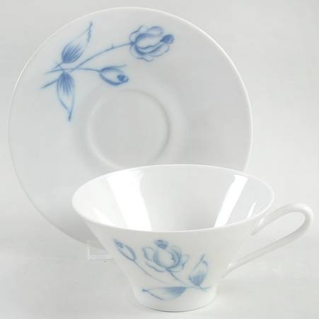 Cobalt Rose (Smooth) Flat Cup & Saucer Set