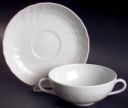 Dresden All White Flat Cream Soup Bowl & Saucer Set