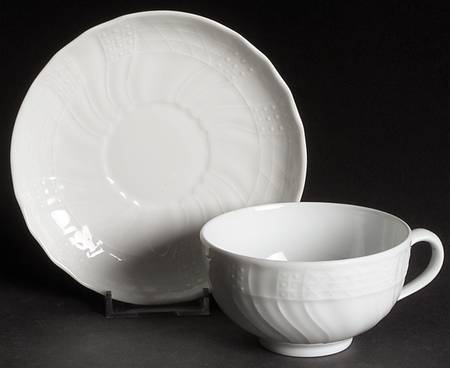 Dresden All White Flat Cup & Saucer Set