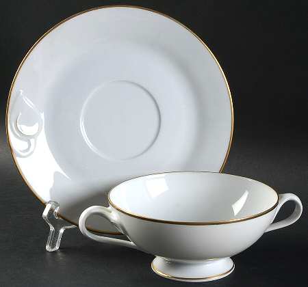 Fleuron Gold Footed Cream Soup Bowl & Saucer Set