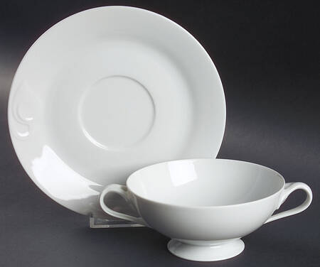 Fleuron White Footed Cream Soup Bowl & Saucer Set