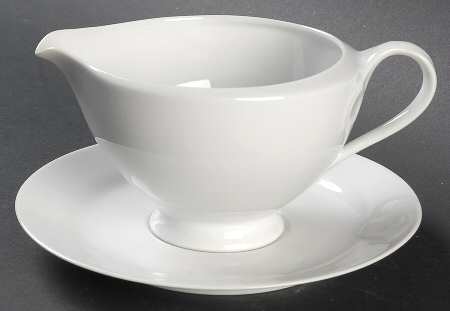 Fleuron White Round Gravy Boat & Underplate