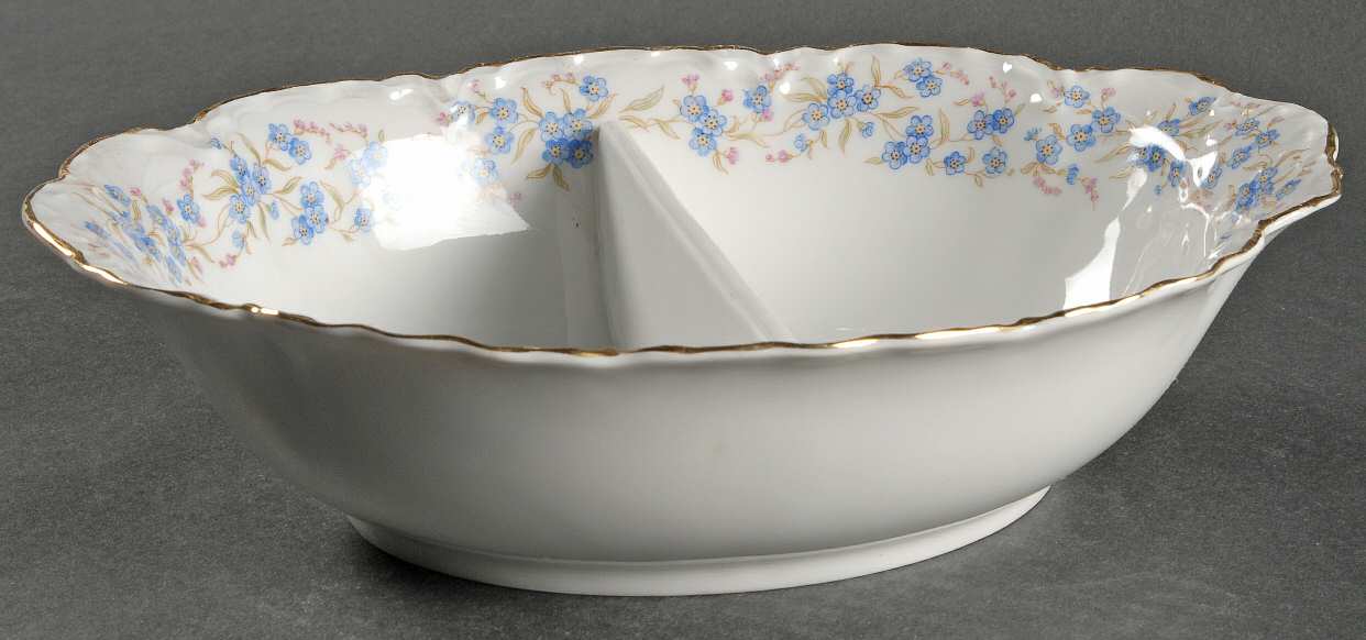 Forget Me Not 10" Oval Divided Vegetable Bowl