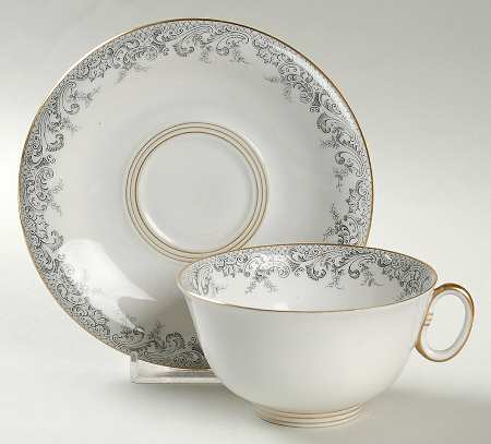Grey Lace Flat Cup & Saucer Set