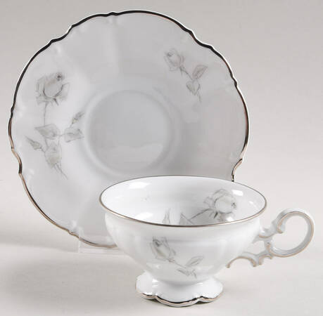 Gray Rose Footed Cup & Saucer Set