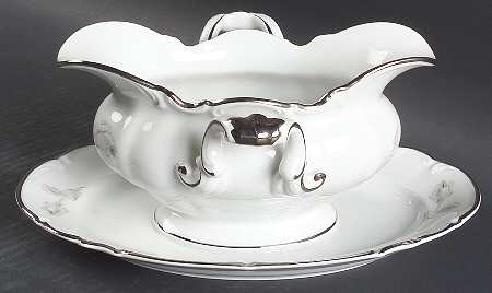Gray Rose Gravy Boat with Attached Underplate