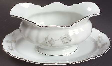 Gray Rose Gravy Boat with Attached Underplate