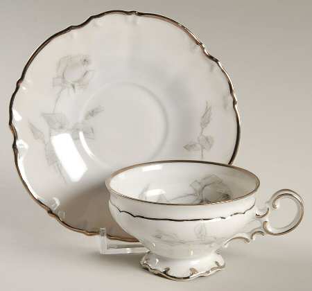 Gray Rose Footed Demitasse Cup & Saucer Set