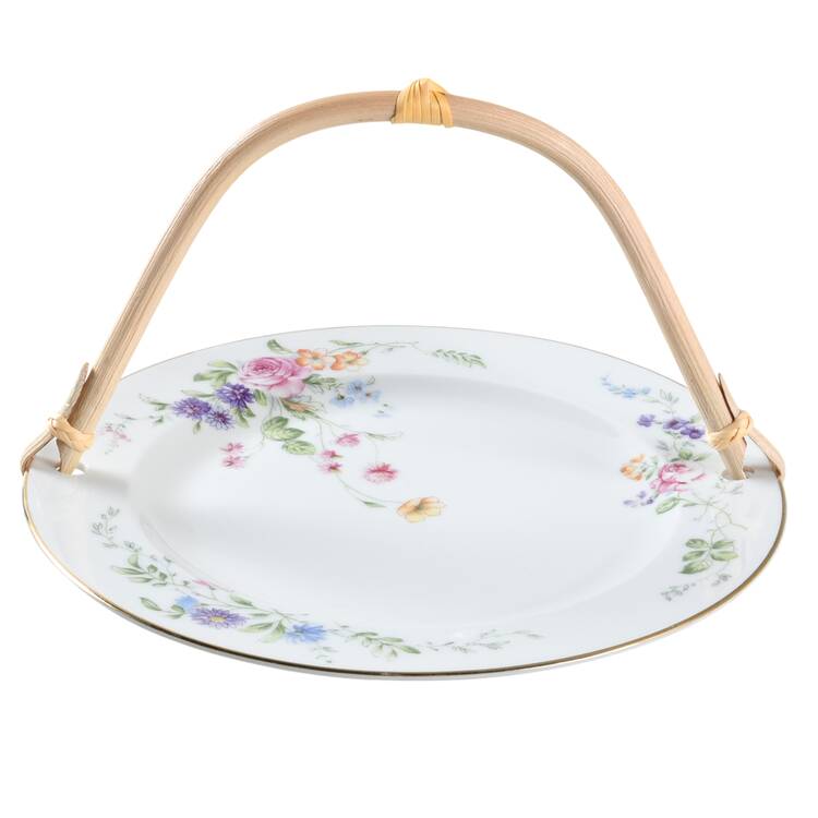 HUT12 (WHITE) 5 3/8"-5 5/8" Bamboo Handled Serving Plate  HC