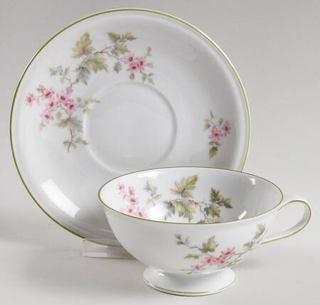 HUT2 (Green Trim) Footed Cup & Saucer Set