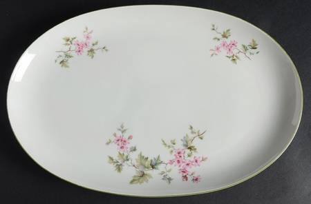 HUT2 (Green Trim) 12" Oval Serving Platter