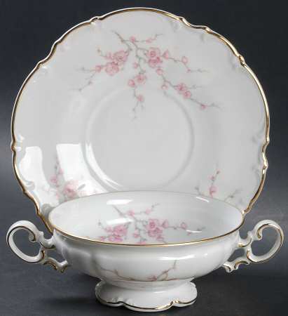 Japanese Blossom Footed Cream Soup Bowl & Saucer Set