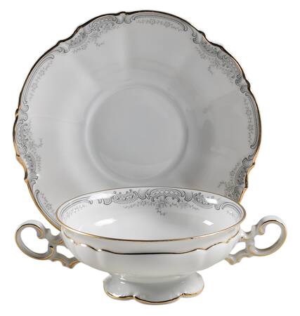 Lorelei Loreley (Gold, White) Footed Cream Soup Bowl & Saucer Set