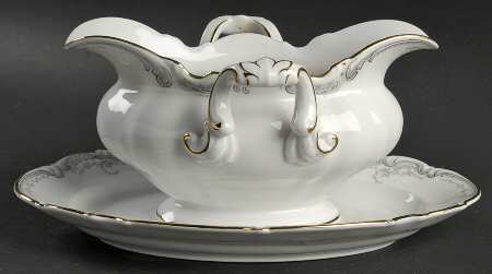 Lorelei Loreley (Gold, White) Gravy Boat with Attached Underplate