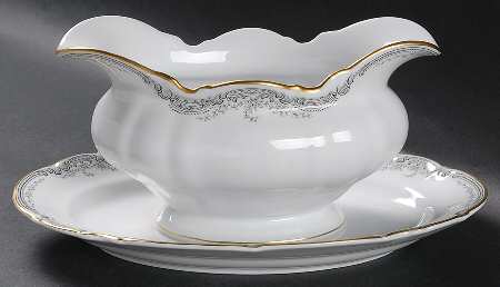 Lorelei Loreley (Gold, White) Gravy Boat with Attached Underplate