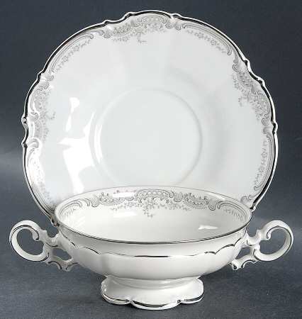 Lorelei Loreley (Platinum Trim) Footed Cream Soup Bowl & Saucer Set