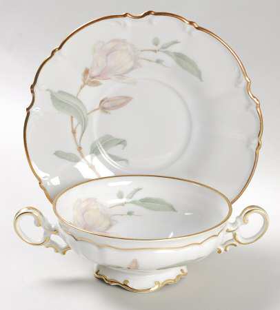 Magnolia (7948, Sylvia, White) Footed Cream Soup Bowl & Saucer Set