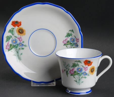 Meadowbrook (Newer, Blue Trim) Footed Cup & Saucer Set