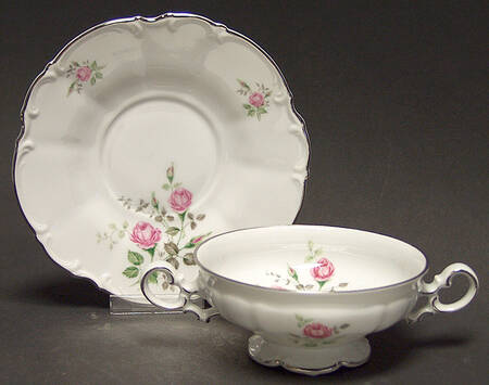 Moss Rose Footed Cream Soup Bowl & Saucer Set