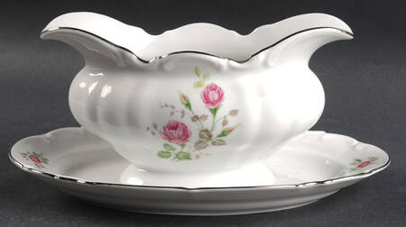 Moss Rose Gravy Boat with Attached Underplate