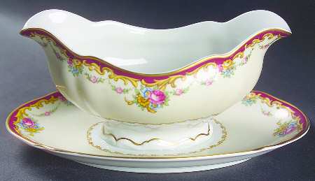The Nanton White with Goldscroll Gravy Boat with Attached Underplate