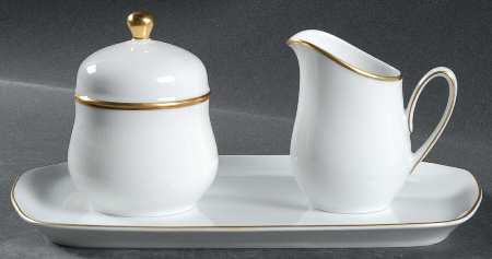 Olivia Gold White (Coupe) Creamer & Sugar with Lid & Tray Set