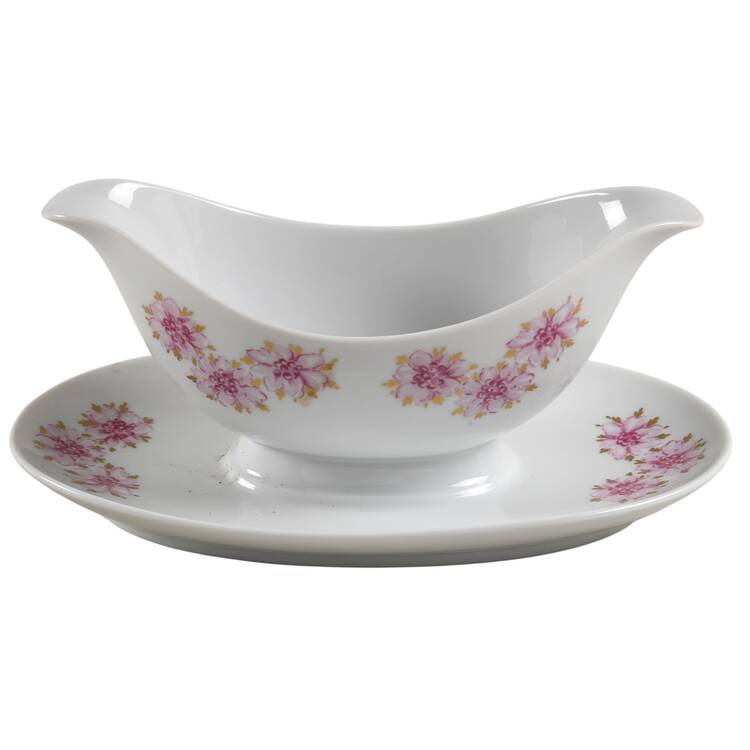 Pink Lady Gravy Boat with Attached Underplate