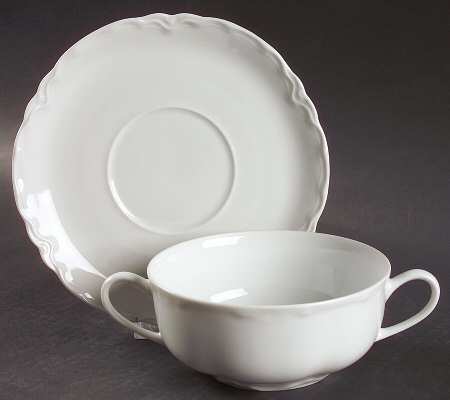 Racine (All White) Flat Cream Soup Bowl & Saucer Set by Hutschenreuther