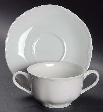 Racine (All White) Flat Bouillon Cup & Saucer by Hutschenreuther