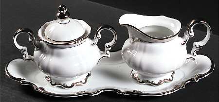 Revere (White) Creamer & Sugar with Lid & Tray Set