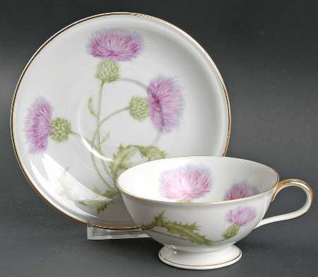 Scotch Thistle Footed Cup & Saucer Set