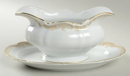 Sienna (White Background) Gravy Boat with Attached Underplate