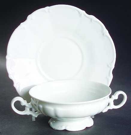 Sylvia (All White, No Trim) Footed Cream Soup Bowl & Saucer Set