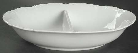 Sylvia (All White, No Trim) 10" Oval Divided Vegetable Bowl