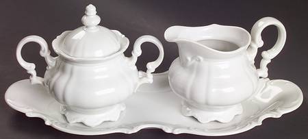 Sylvia (All White, No Trim) Creamer & Sugar with Lid & Tray Set