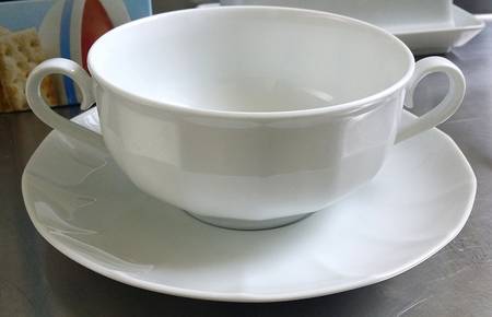 White Diamant Footed Cream Soup Bowl & Saucer Set