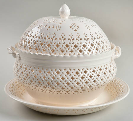 Creamware Pierced Chestnut Basket with Stand