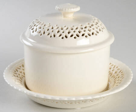 Creamware Pierced Butter Tub with Lid & Stand