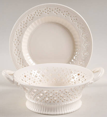 Creamware Pierced Oval Fruit Basket and Stand