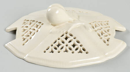 Creamware Pierced Pierced Lid for Basket with Wicker Handle