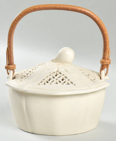 Creamware Pierced Wicker Handled Basket with Pieced Lid